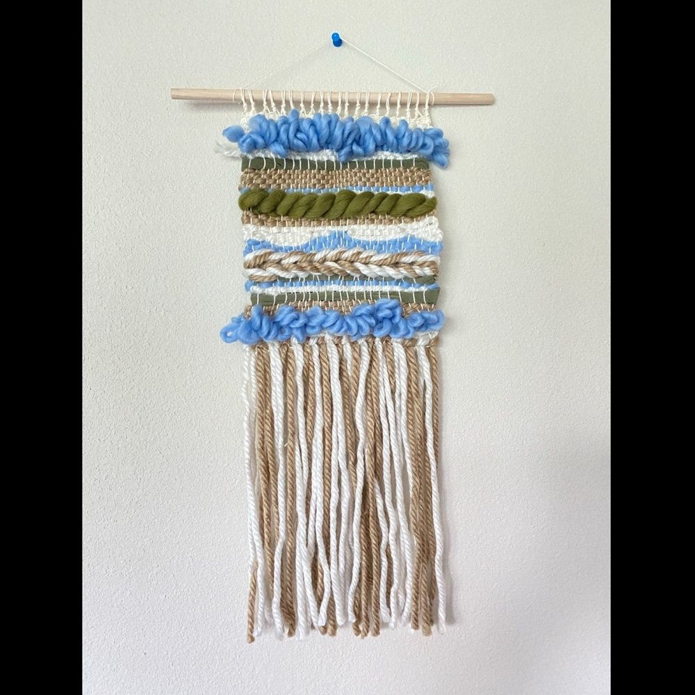 12x23” blue green tan handmade wall tapestry !